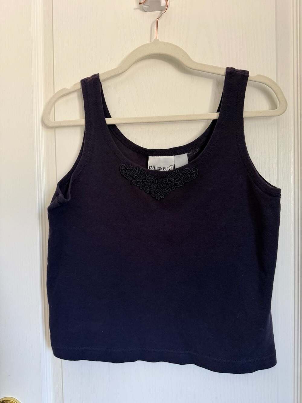 Fashion Bug Vintage Navy Blue Lace Applique Tank Top